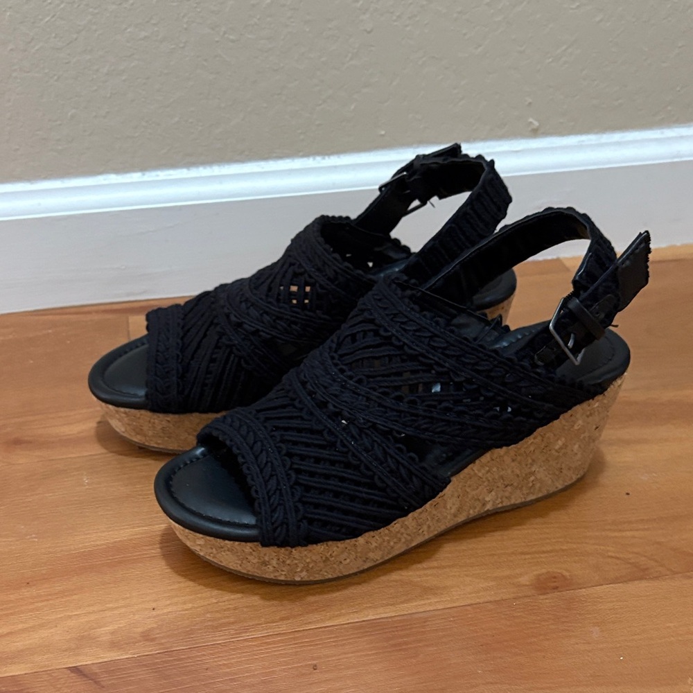 Maurices Black Strappy Wedge Sandals